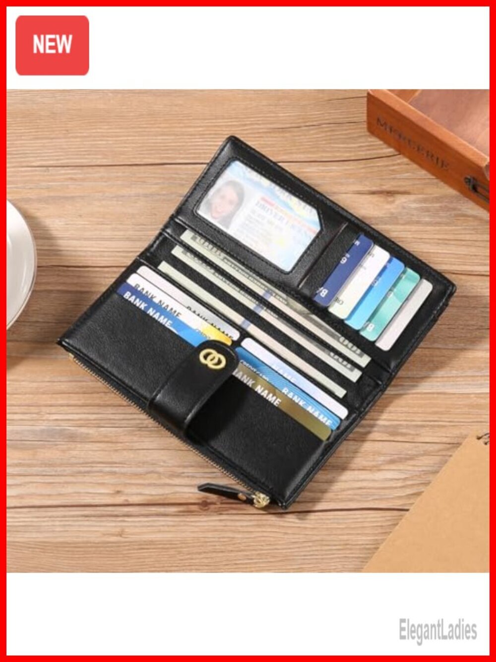 Slim RFID Blocking Bifold Wallet with Zipper Coin Pocket Faux Leather - Picture 5 of 6